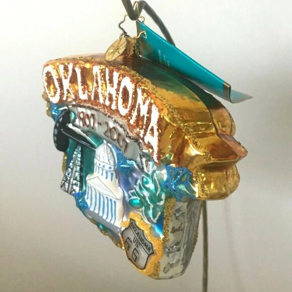 ✨ NEW Christopher Radko Celebrate OKLAHOMA State Shape Handmade Glass Ornament ✨ - Picture 9 of 10